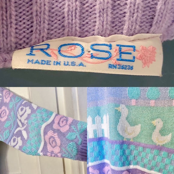 Vintage 80s oversize fairy kei Kawaii Rose metallic pastel sweater w geese ducks - Picture 5 of 5